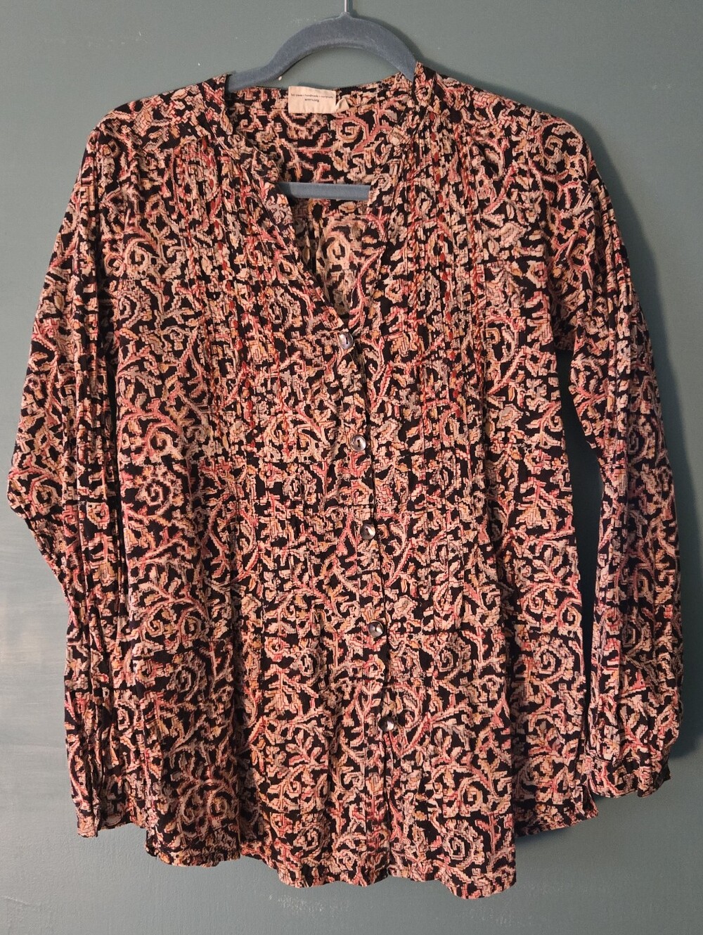 100% cotton, fair trade long sleeve printed button-down shirt S